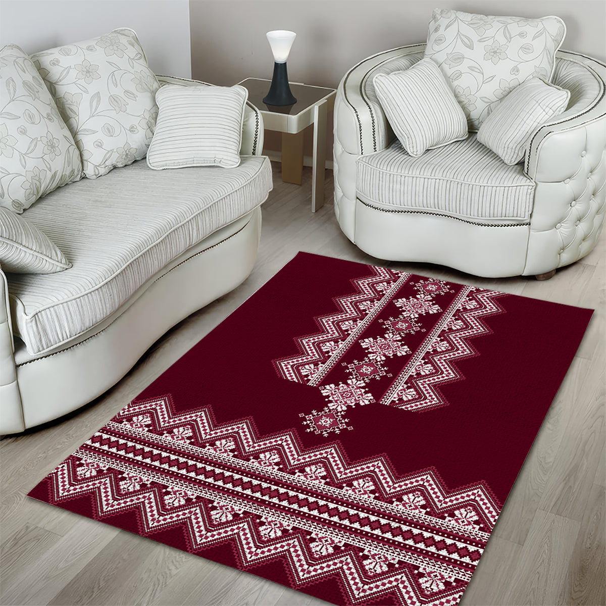Ukraine Folk Pattern Area Rug Ukrainian Wine Red Version - Wonder Print Shop