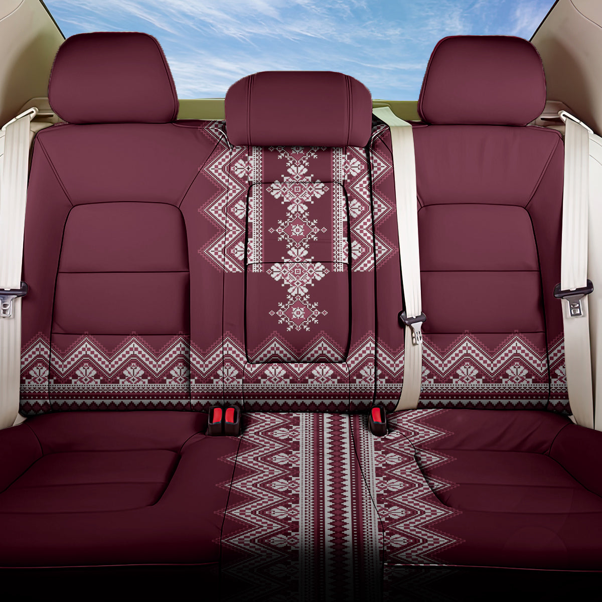 Ukraine Folk Pattern Back Car Seat Cover Ukrainian Wine Red Version LT01