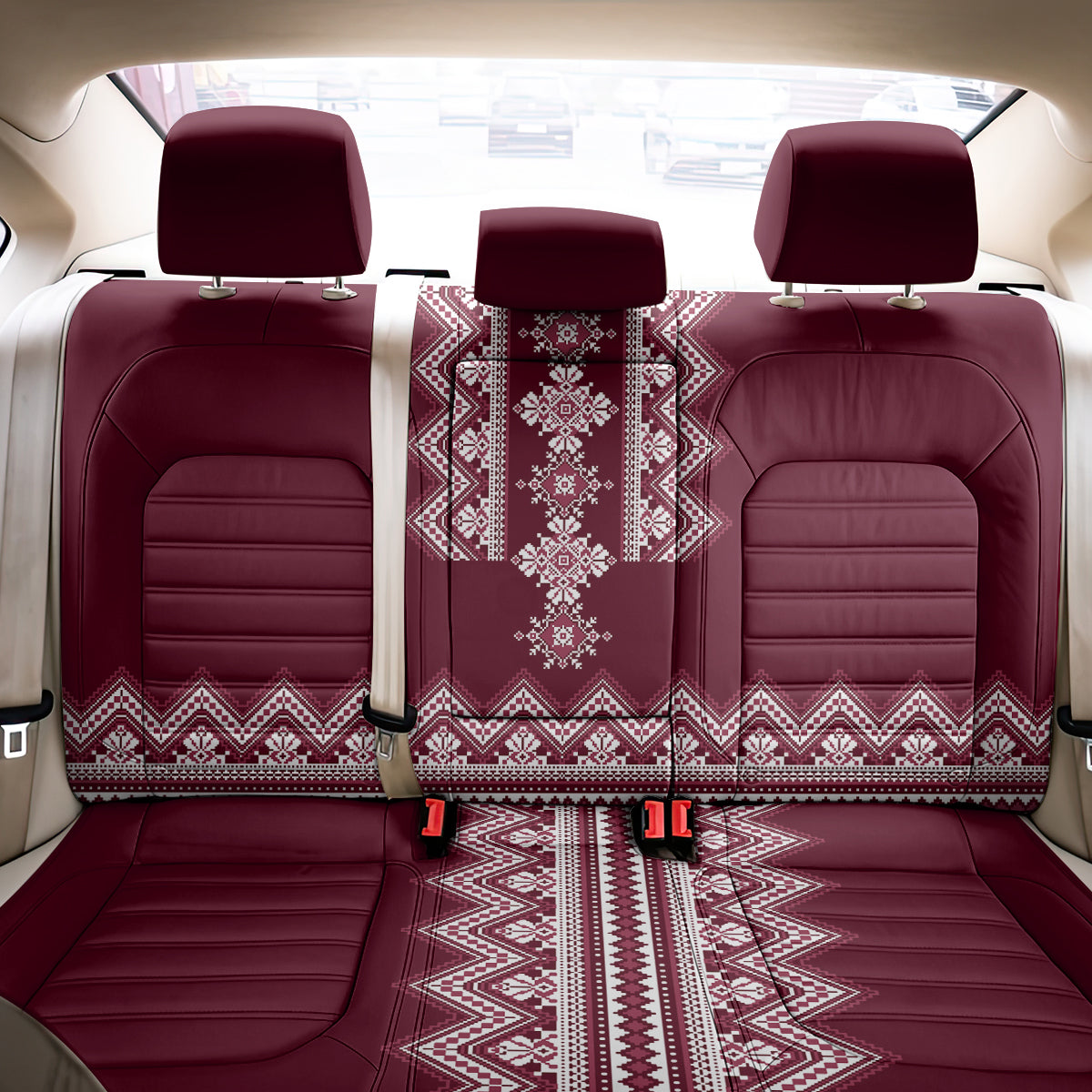Ukraine Folk Pattern Back Car Seat Cover Ukrainian Wine Red Version - Wonder Print Shop
