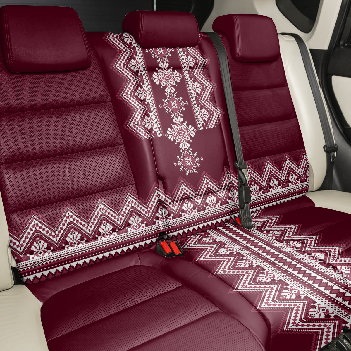 Ukraine Folk Pattern Back Car Seat Cover Ukrainian Wine Red Version - Wonder Print Shop