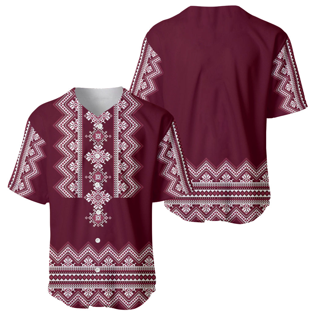 Ukraine Folk Pattern Baseball Jersey Ukrainian Wine Red Version - Wonder Print Shop