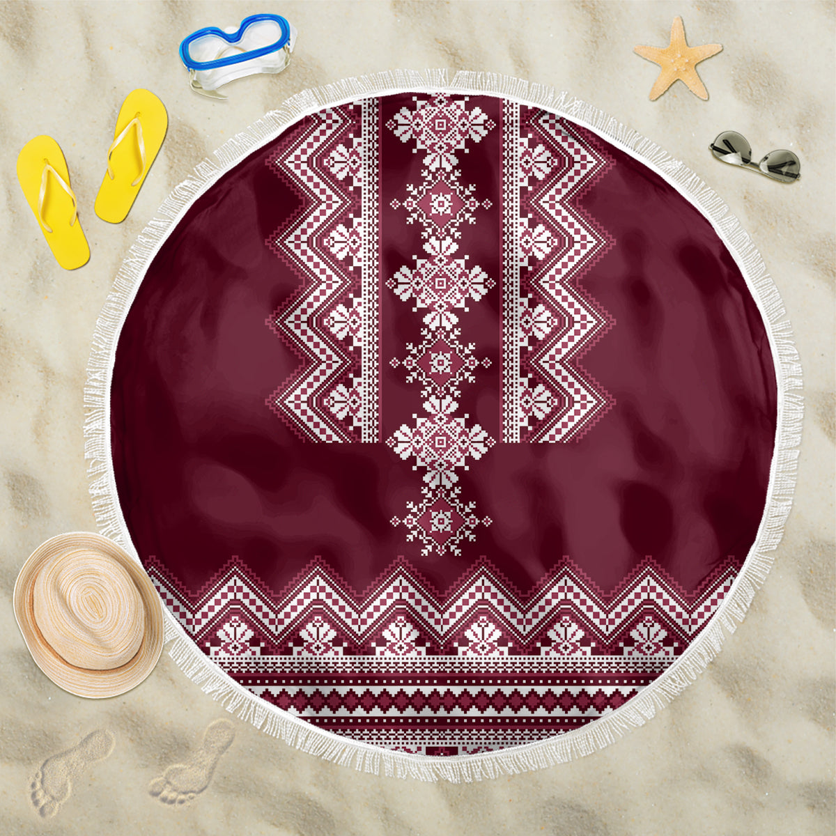 ukraine-folk-pattern-beach-blanket-ukrainian-wine-red-version