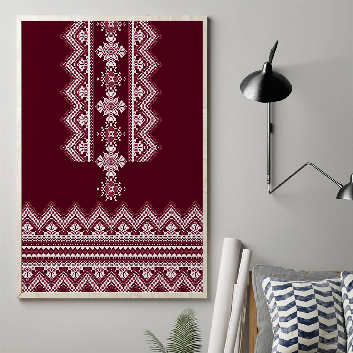 Ukraine Folk Pattern Canvas Wall Art Ukrainian Wine Red Version - Wonder Print Shop