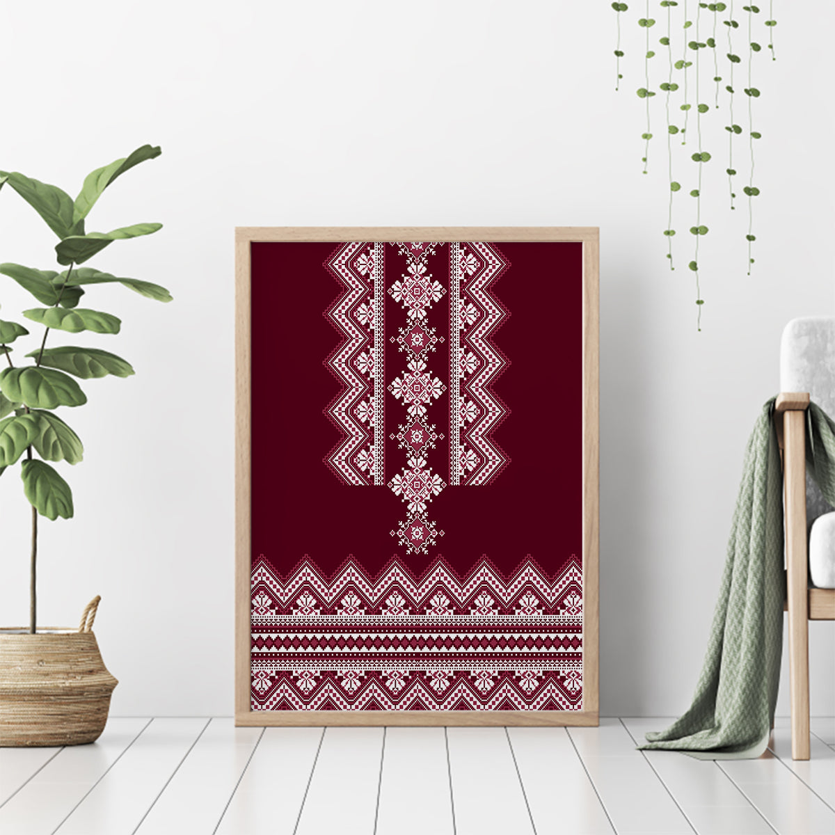 Ukraine Folk Pattern Canvas Wall Art Ukrainian Wine Red Version - Wonder Print Shop