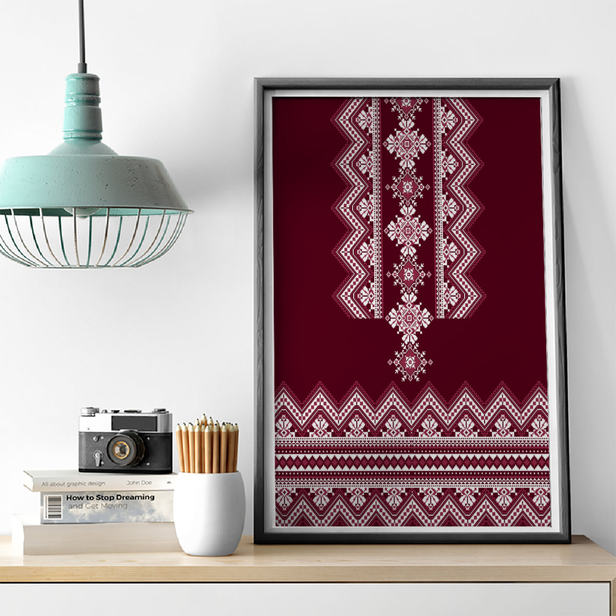 Ukraine Folk Pattern Canvas Wall Art Ukrainian Wine Red Version - Wonder Print Shop