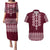 Ukraine Folk Pattern Couples Matching Puletasi Dress and Hawaiian Shirt Ukrainian Wine Red Version - Wonder Print Shop