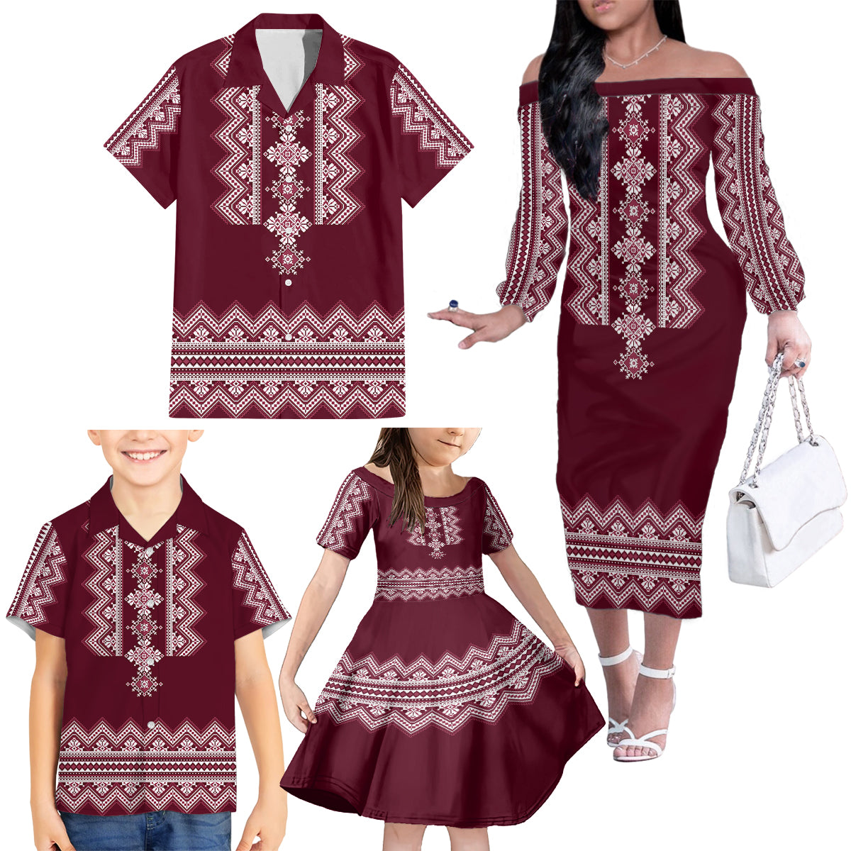 ukraine-folk-pattern-family-matching-off-shoulder-long-sleeve-dress-and-hawaiian-shirt-ukrainian-wine-red-version