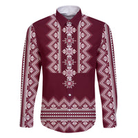 Ukraine Folk Pattern Family Matching Off Shoulder Long Sleeve Dress and Hawaiian Shirt Ukrainian Wine Red Version - Wonder Print Shop