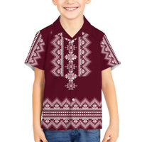 Ukraine Folk Pattern Family Matching Off Shoulder Maxi Dress and Hawaiian Shirt Ukrainian Wine Red Version - Wonder Print Shop