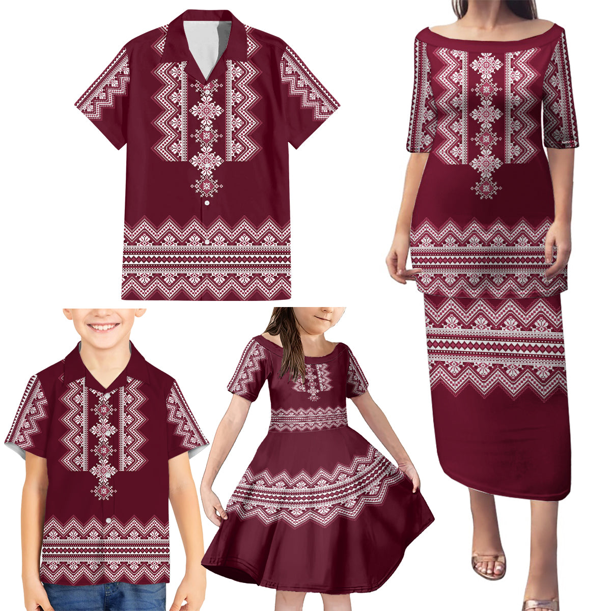 ukraine-folk-pattern-family-matching-puletasi-dress-and-hawaiian-shirt-ukrainian-wine-red-version