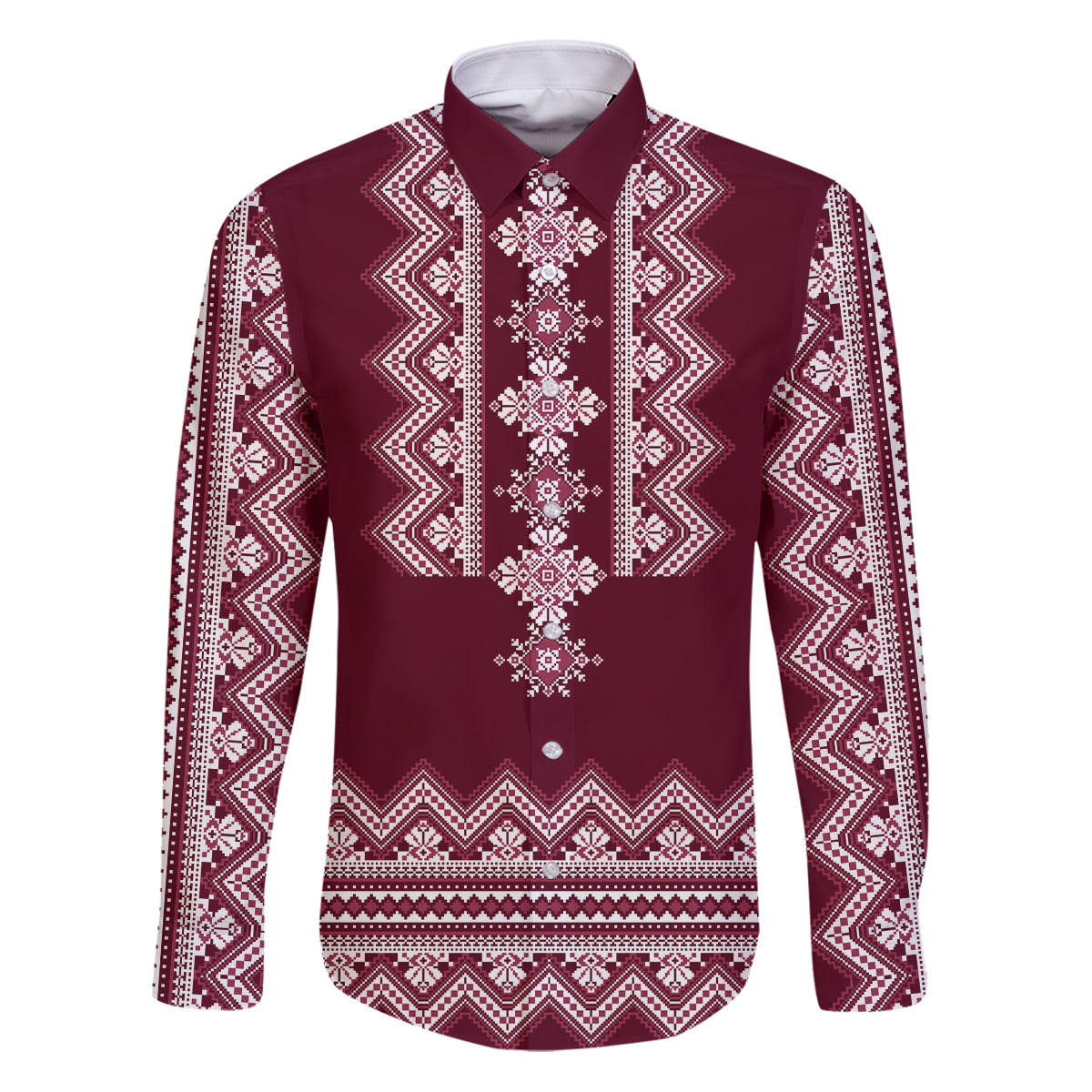 Ukraine Folk Pattern Family Matching Puletasi Dress and Hawaiian Shirt Ukrainian Wine Red Version - Wonder Print Shop