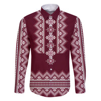 Ukraine Folk Pattern Family Matching Puletasi Dress and Hawaiian Shirt Ukrainian Wine Red Version - Wonder Print Shop