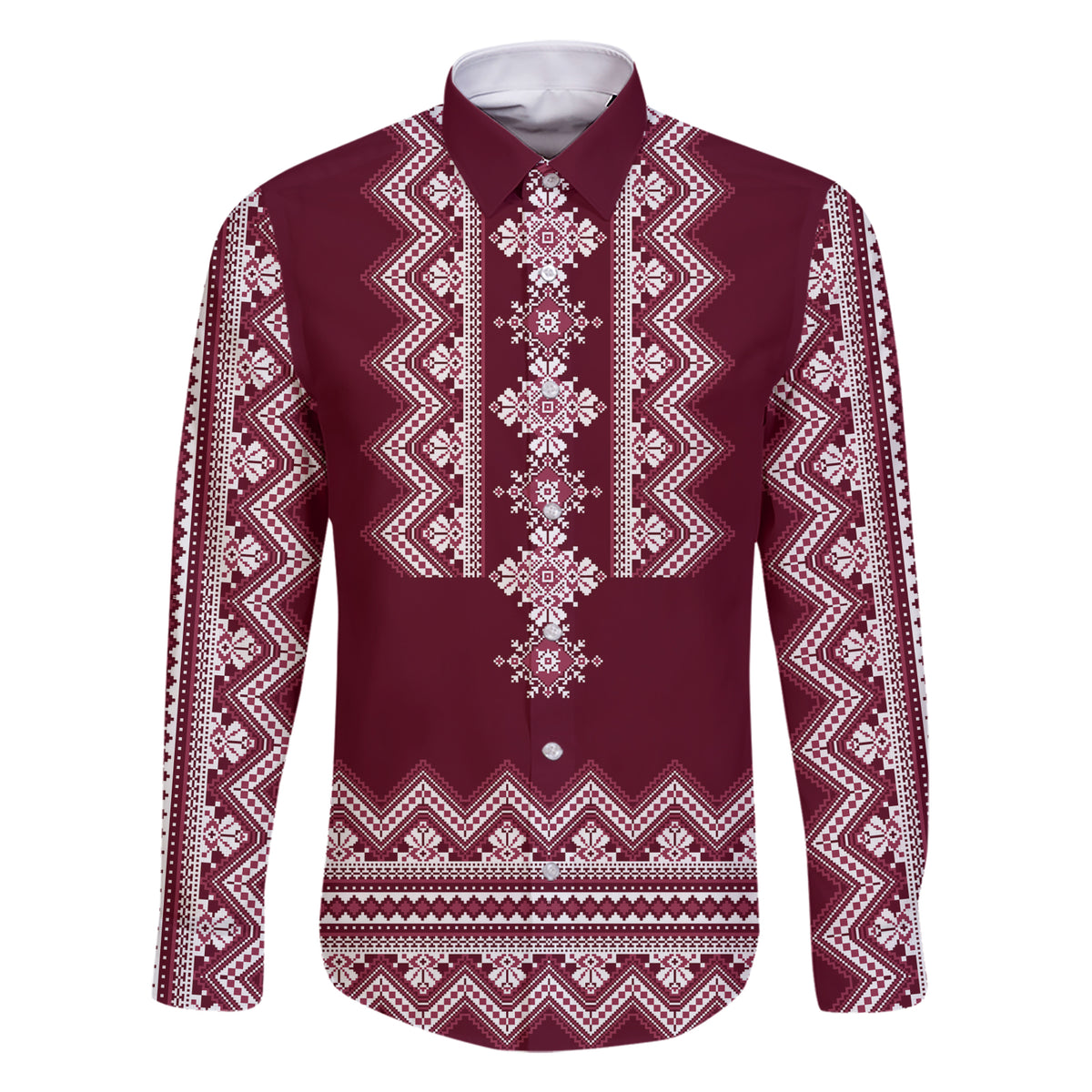 Ukraine Folk Pattern Family Matching Short Sleeve Bodycon Dress and Hawaiian Shirt Ukrainian Wine Red Version - Wonder Print Shop