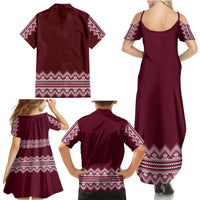Ukraine Folk Pattern Family Matching Summer Maxi Dress and Hawaiian Shirt Ukrainian Wine Red Version - Wonder Print Shop