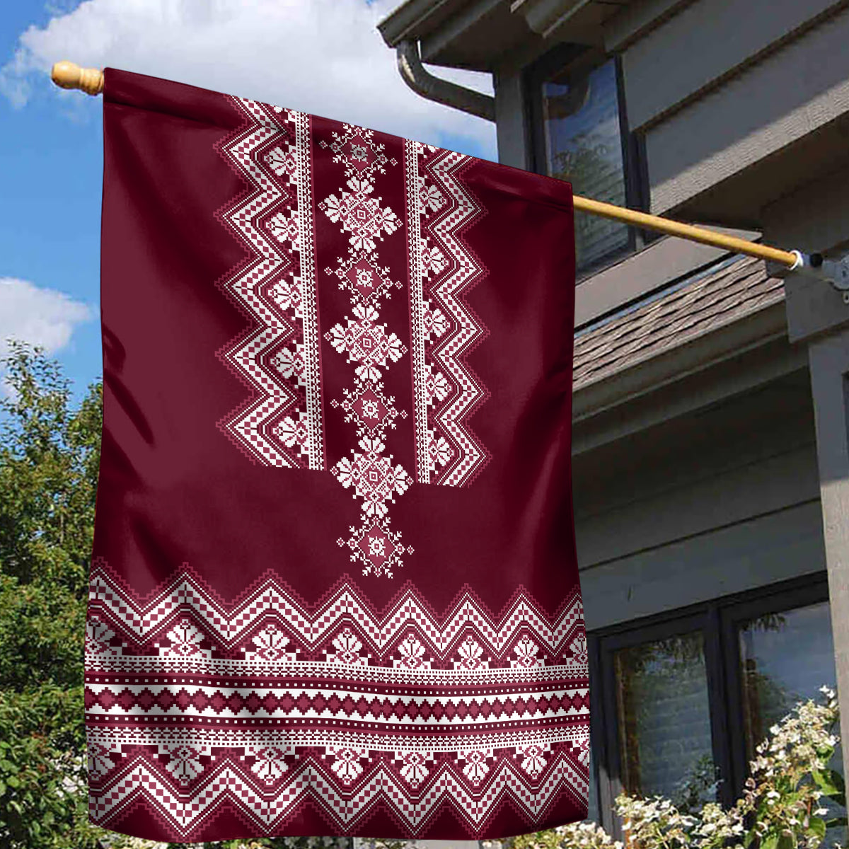 Ukraine Folk Pattern Garden Flag Ukrainian Wine Red Version - Wonder Print Shop