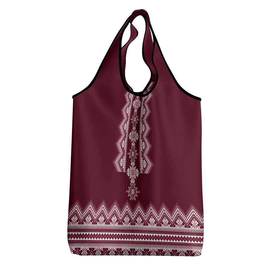 Ukraine Folk Pattern Grocery Bag Ukrainian Wine Red Version