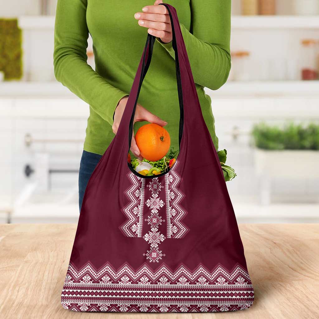 Ukraine Folk Pattern Grocery Bag Ukrainian Wine Red Version