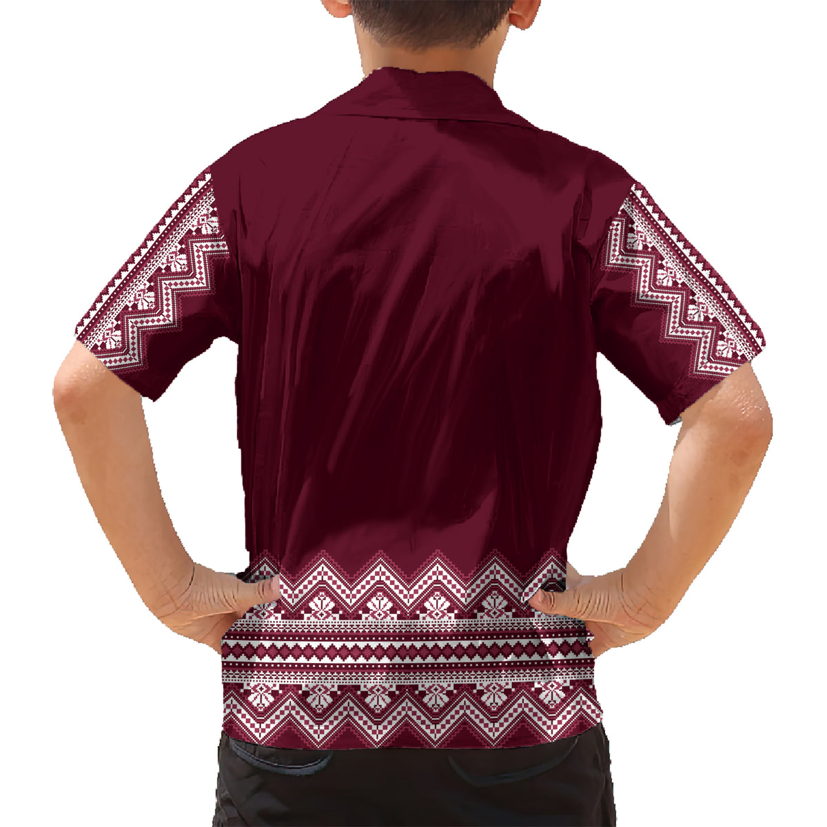 Ukraine Folk Pattern Hawaiian Shirt Ukrainian Wine Red Version - Wonder Print Shop