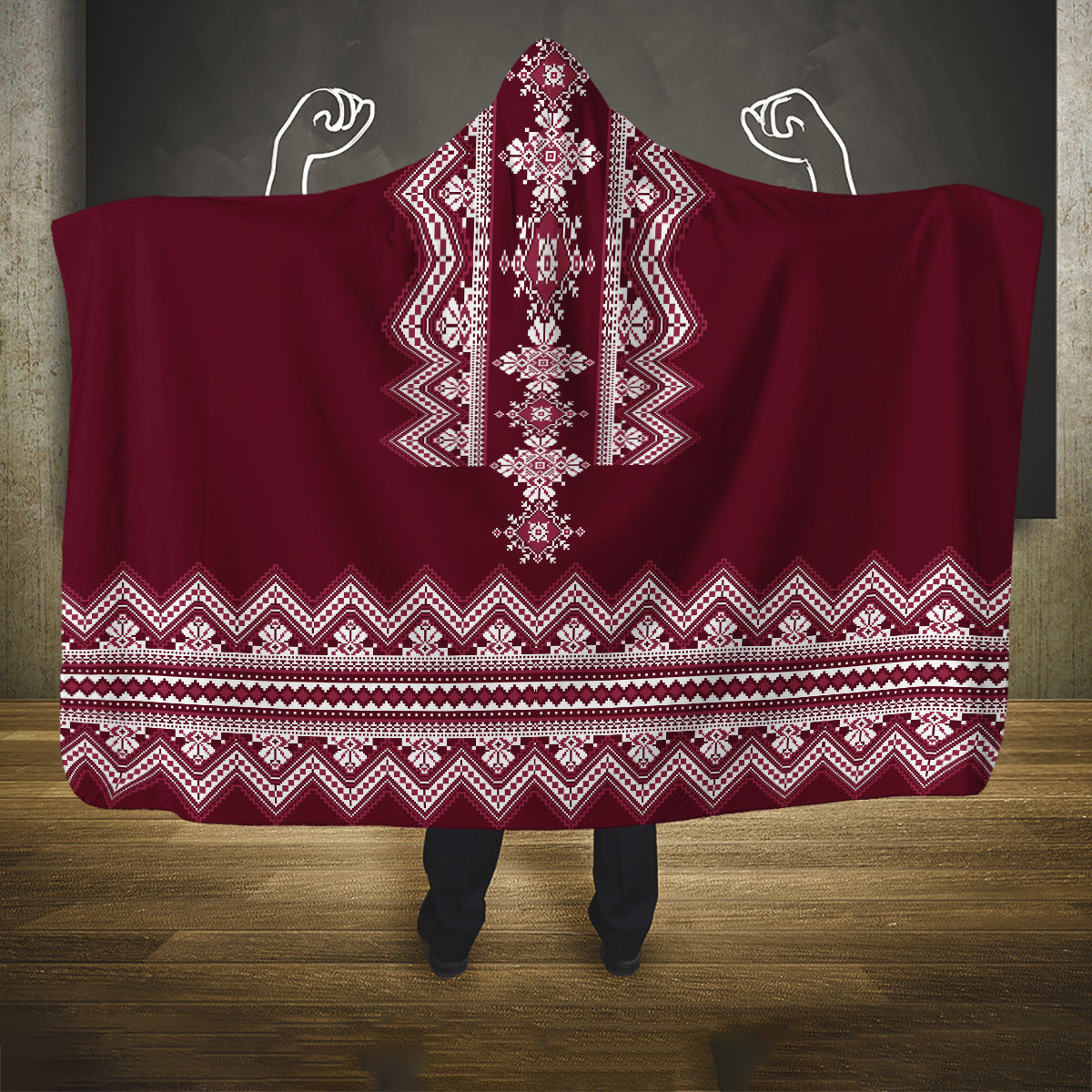 ukraine-folk-pattern-hooded-blanket-ukrainian-wine-red-version