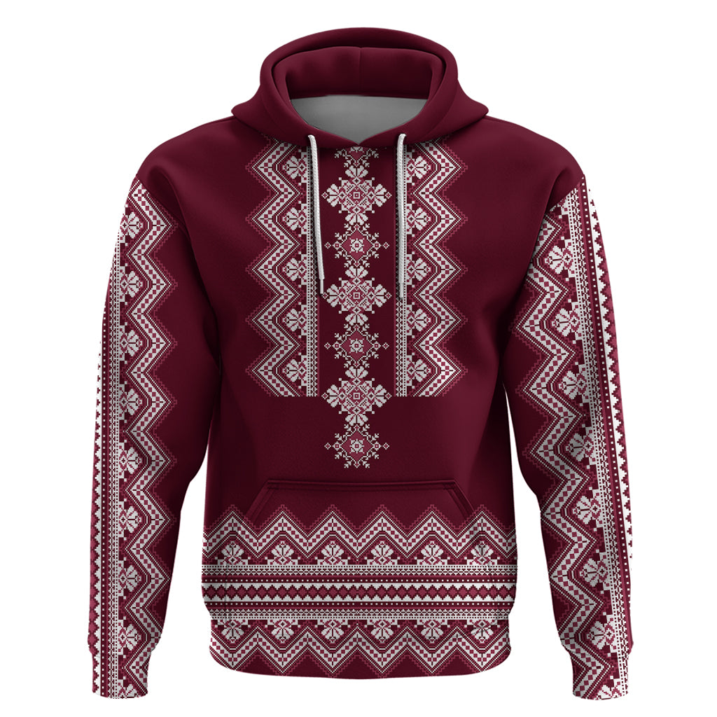 Ukraine Folk Pattern Hoodie Ukrainian Wine Red Version - Wonder Print Shop