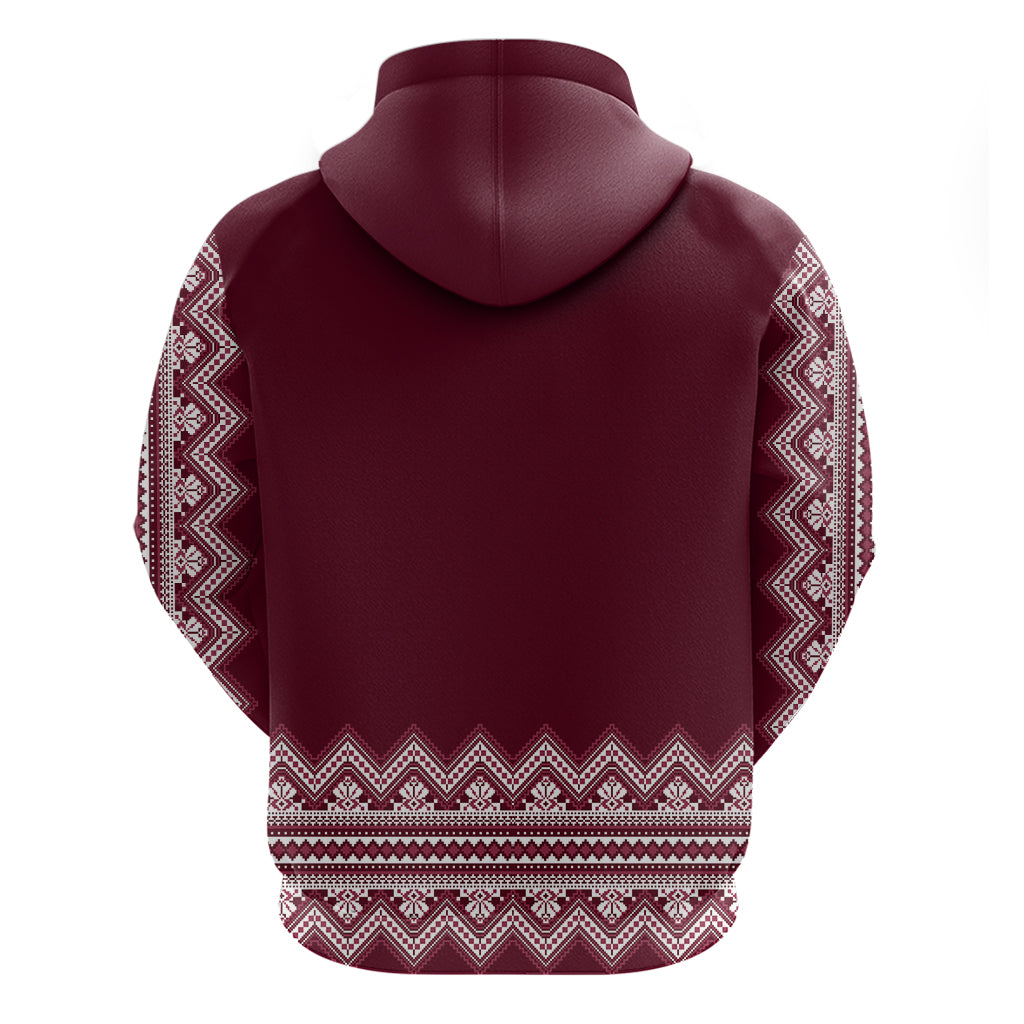 Ukraine Folk Pattern Hoodie Ukrainian Wine Red Version - Wonder Print Shop
