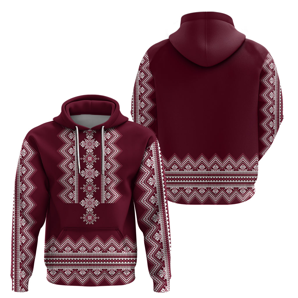 Ukraine Folk Pattern Hoodie Ukrainian Wine Red Version - Wonder Print Shop