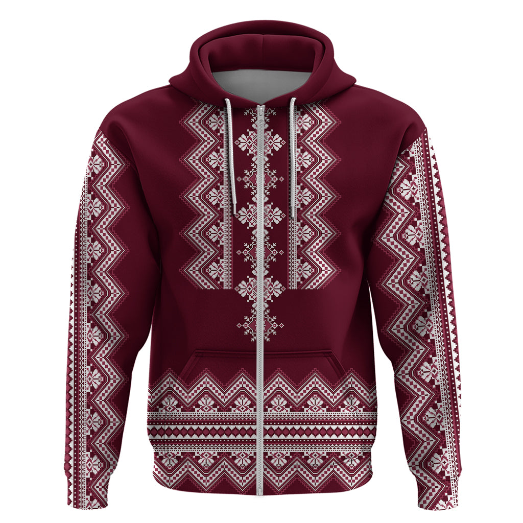 Ukraine Folk Pattern Hoodie Ukrainian Wine Red Version - Wonder Print Shop