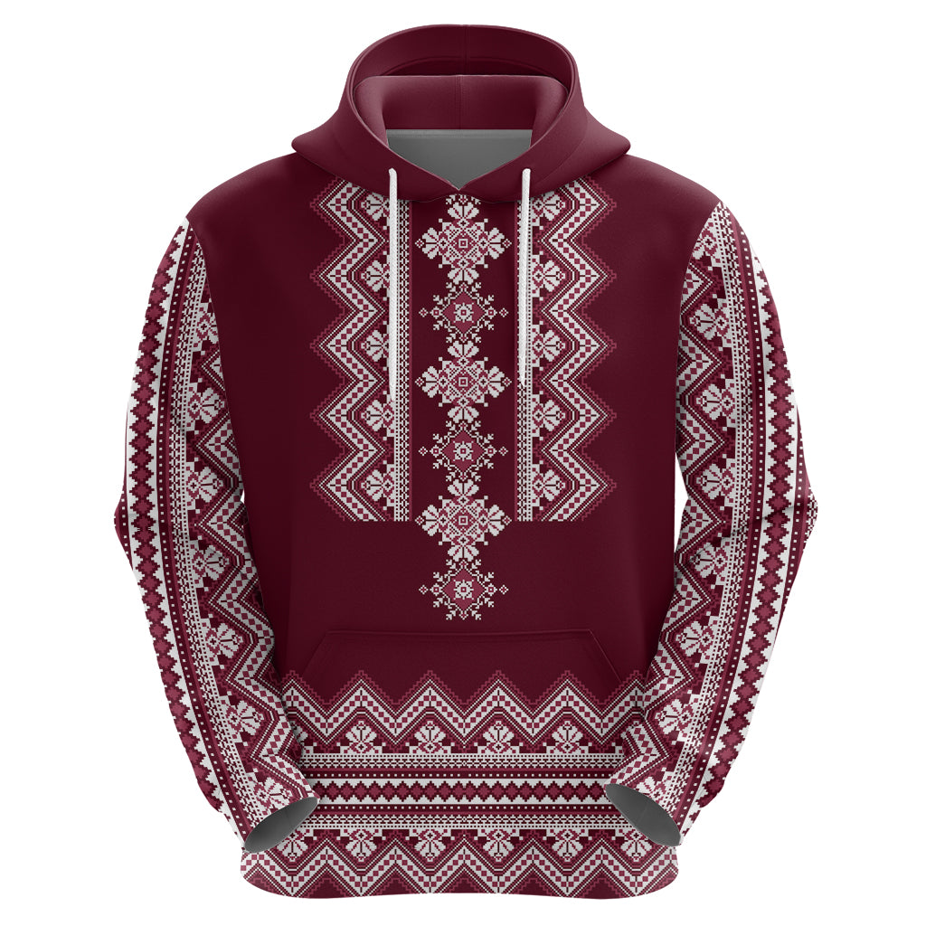 Ukraine Folk Pattern Hoodie Ukrainian Wine Red Version - Wonder Print Shop