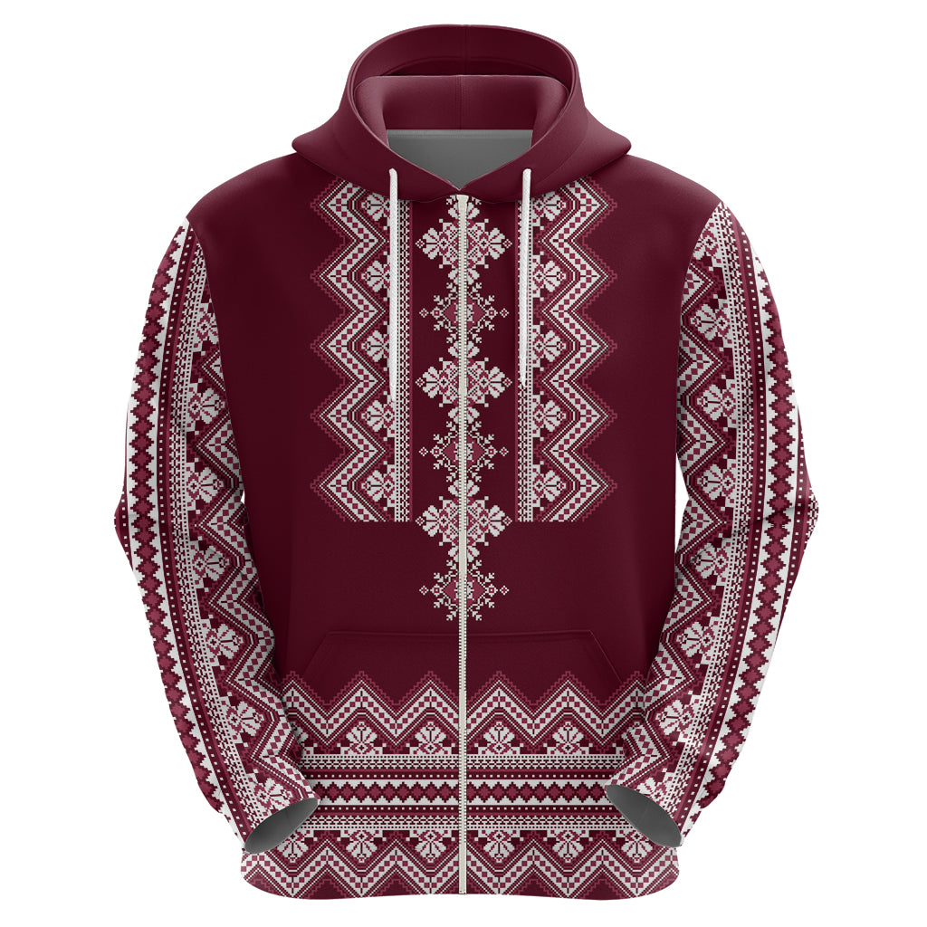 Ukraine Folk Pattern Hoodie Ukrainian Wine Red Version - Wonder Print Shop