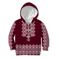 Ukraine Folk Pattern Kid Hoodie Ukrainian Wine Red Version - Wonder Print Shop