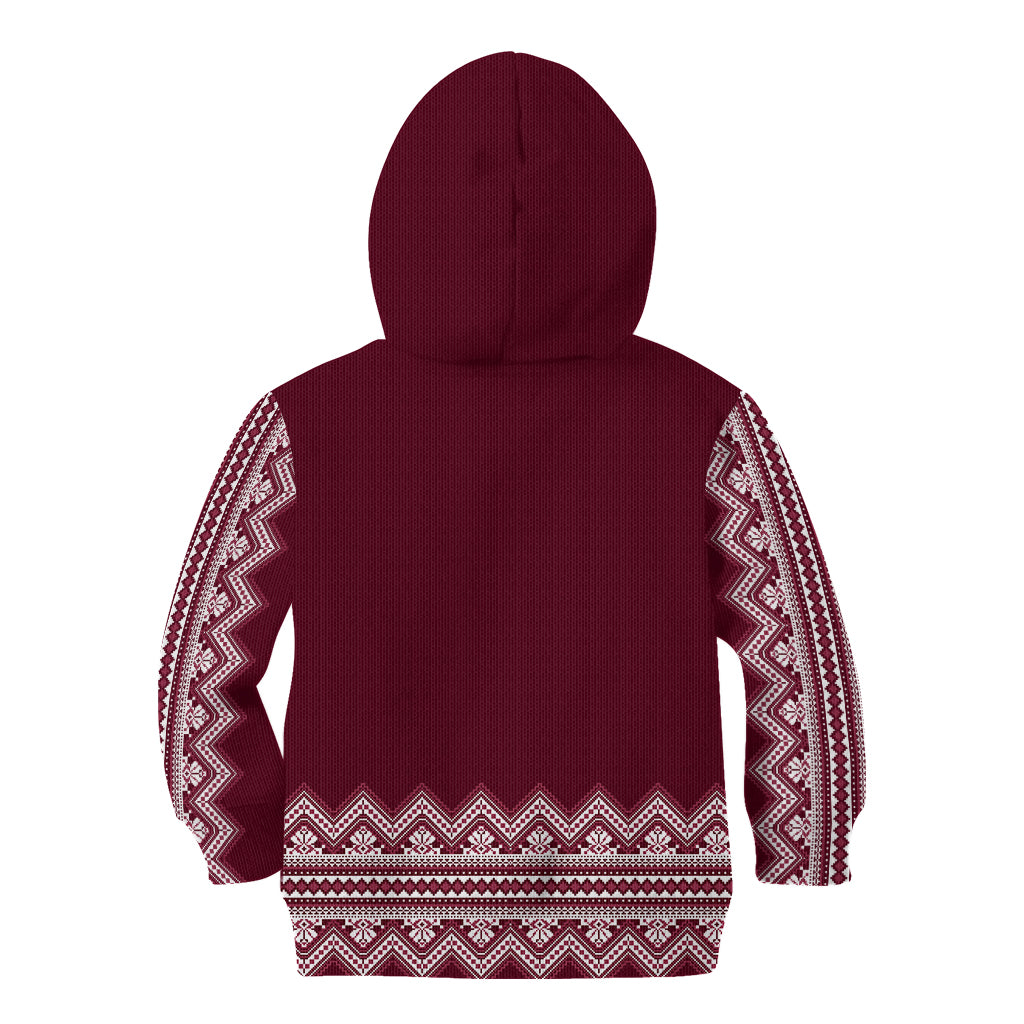 Ukraine Folk Pattern Kid Hoodie Ukrainian Wine Red Version - Wonder Print Shop