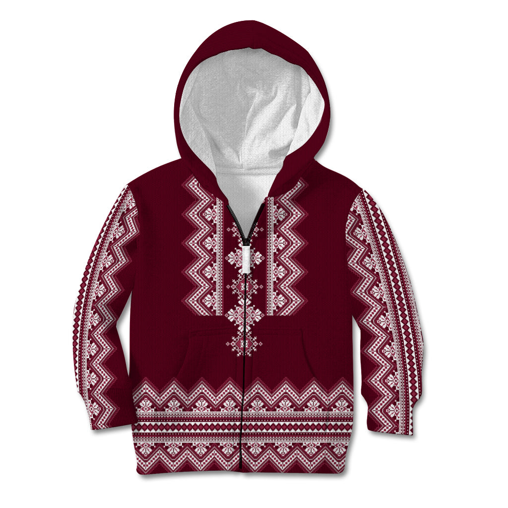 Ukraine Folk Pattern Kid Hoodie Ukrainian Wine Red Version - Wonder Print Shop