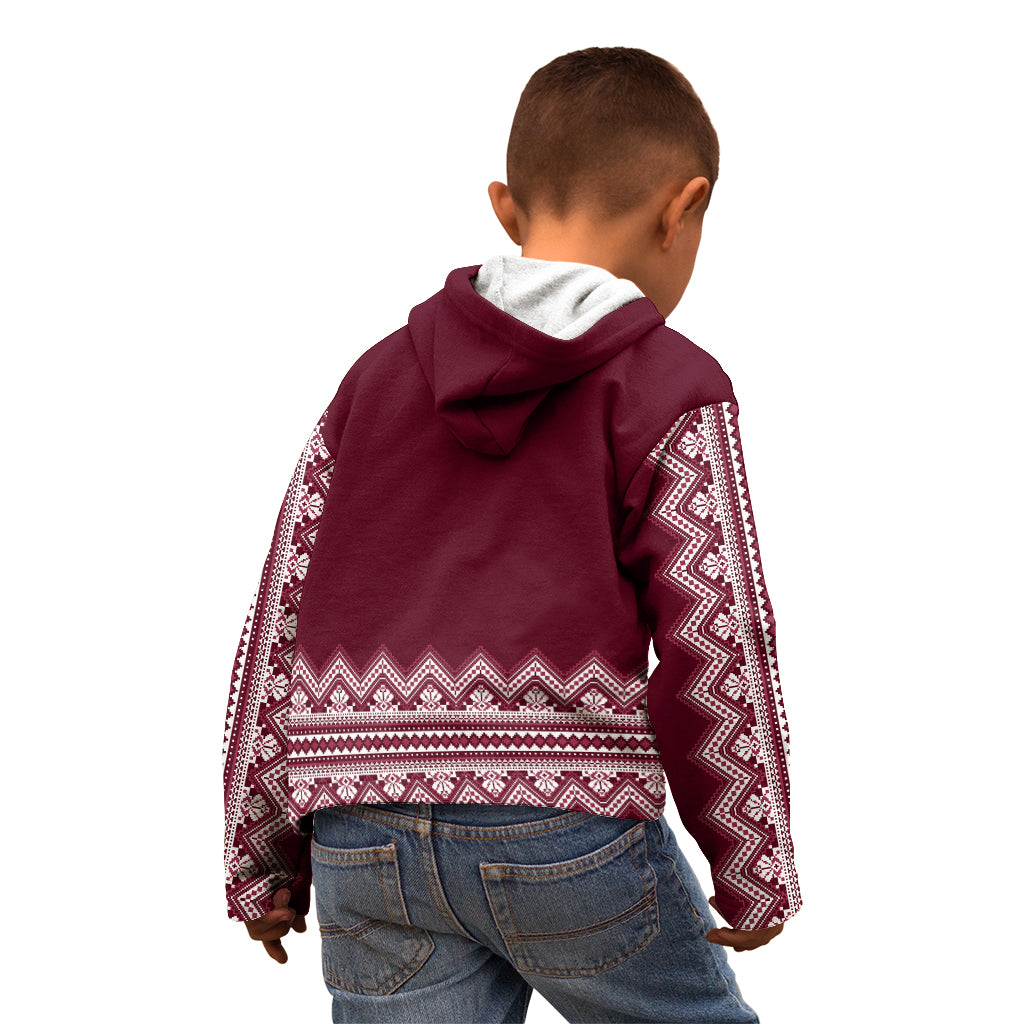 Ukraine Folk Pattern Kid Hoodie Ukrainian Wine Red Version - Wonder Print Shop