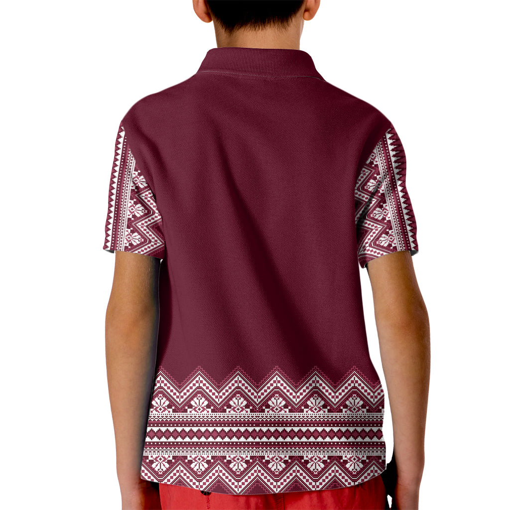 Ukraine Folk Pattern Kid Polo Shirt Ukrainian Wine Red Version - Wonder Print Shop