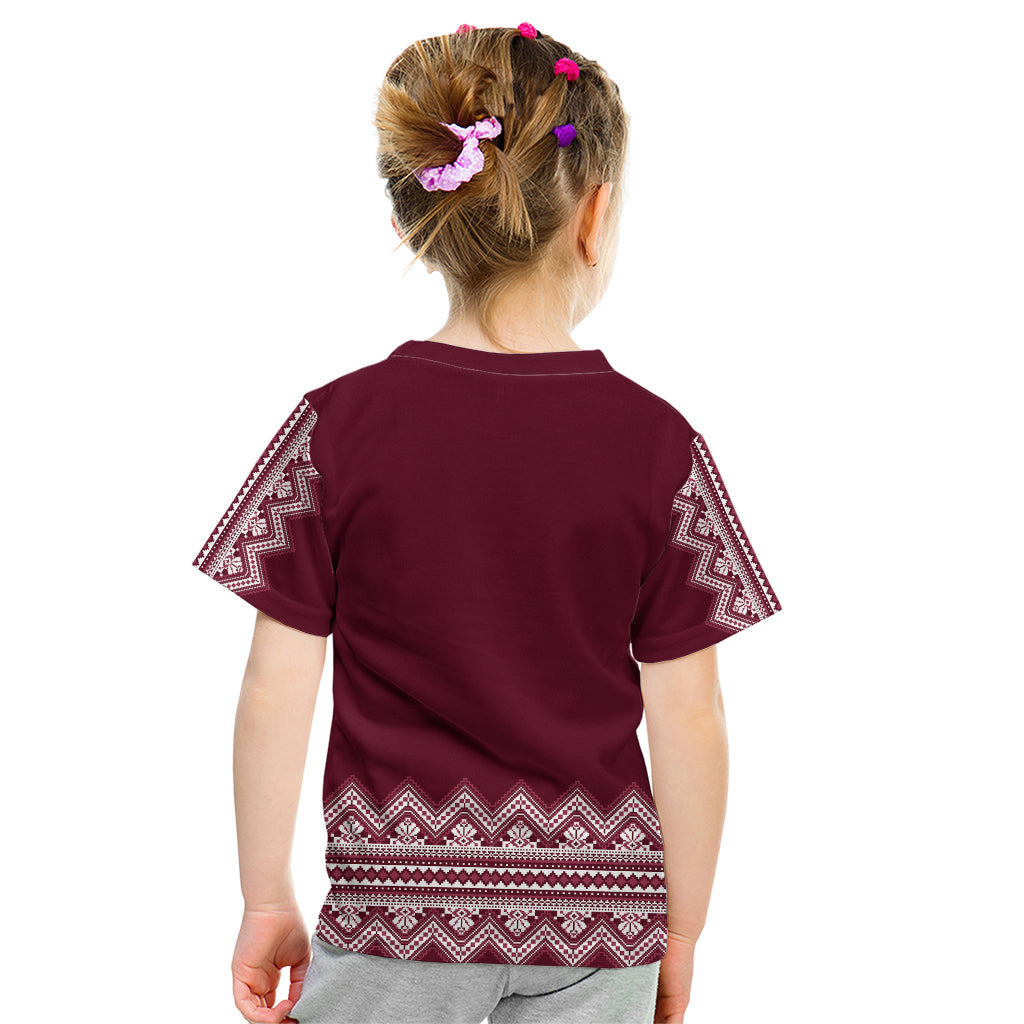 Ukraine Folk Pattern Kid T Shirt Ukrainian Wine Red Version - Wonder Print Shop