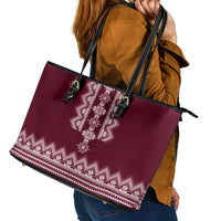 Ukraine Folk Pattern Leather Tote Bag Ukrainian Wine Red Version - Wonder Print Shop