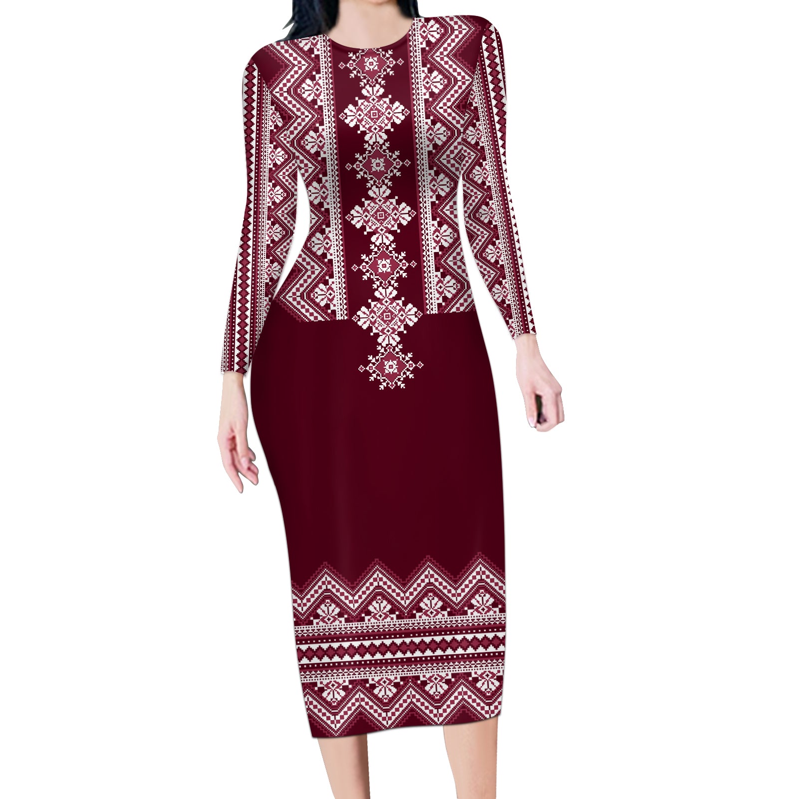 ukraine-folk-pattern-long-sleeve-bodycon-dress-ukrainian-wine-red-version