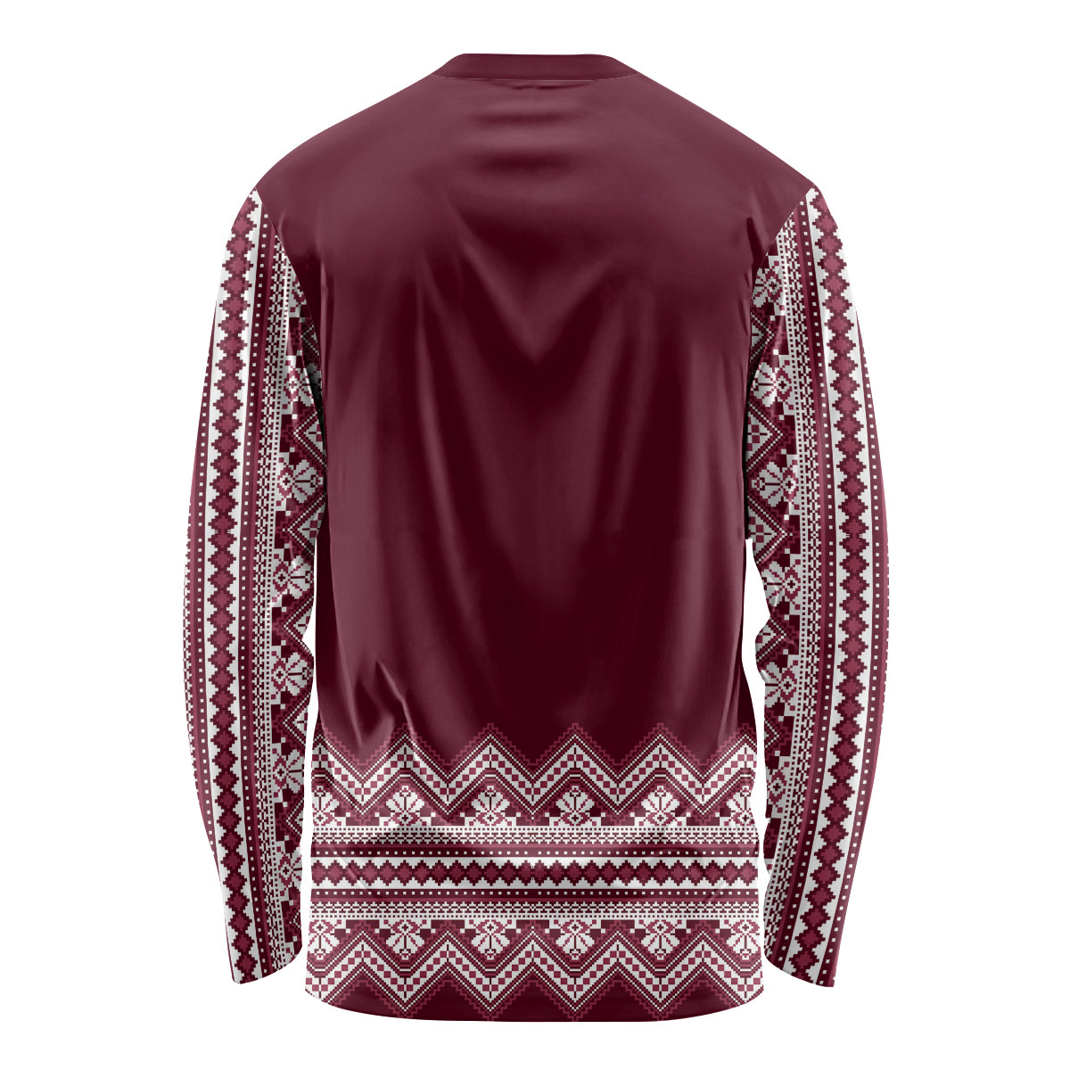 Ukraine Folk Pattern Long Sleeve Shirt Ukrainian Wine Red Version - Wonder Print Shop