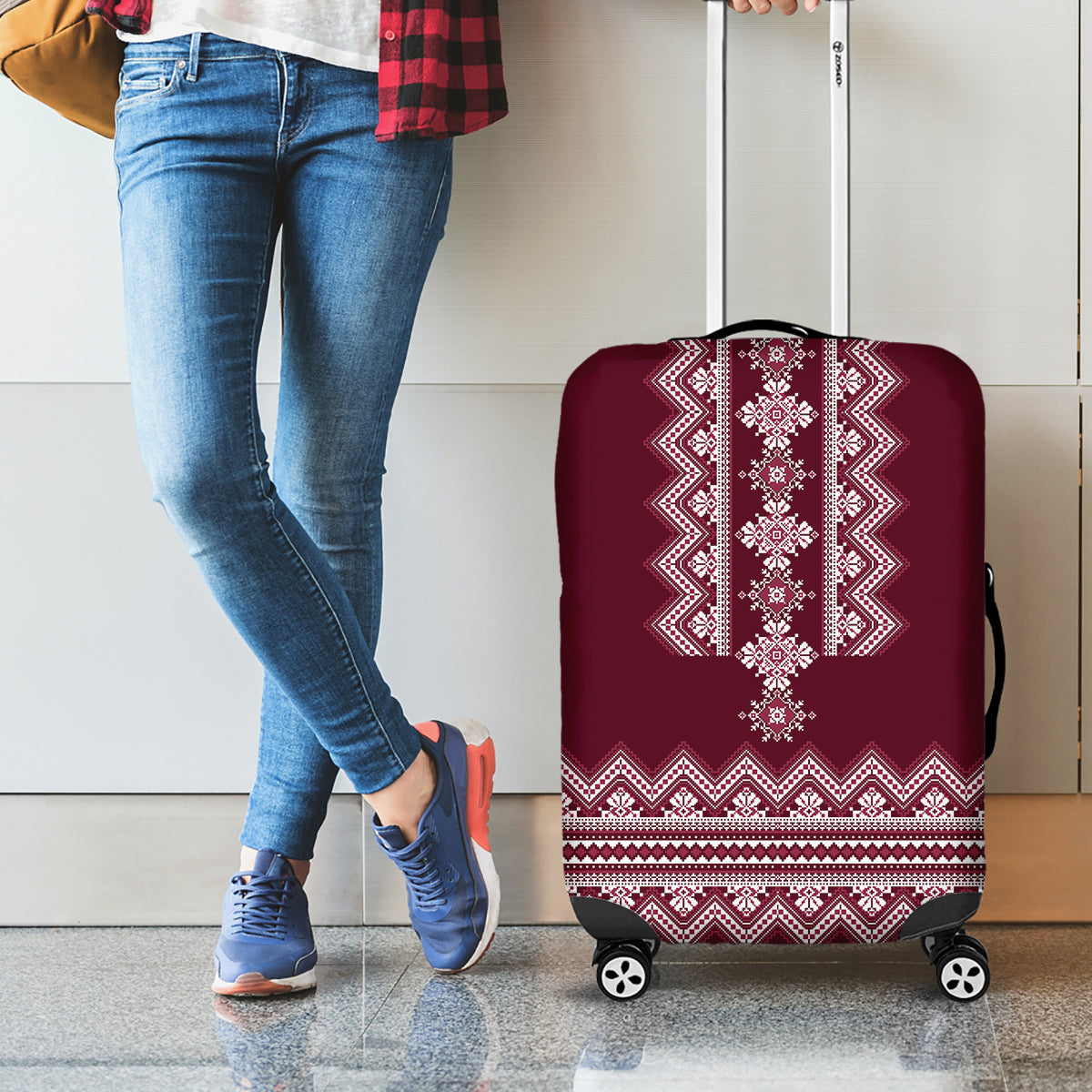 Ukraine Folk Pattern Luggage Cover Ukrainian Wine Red Version - Wonder Print Shop