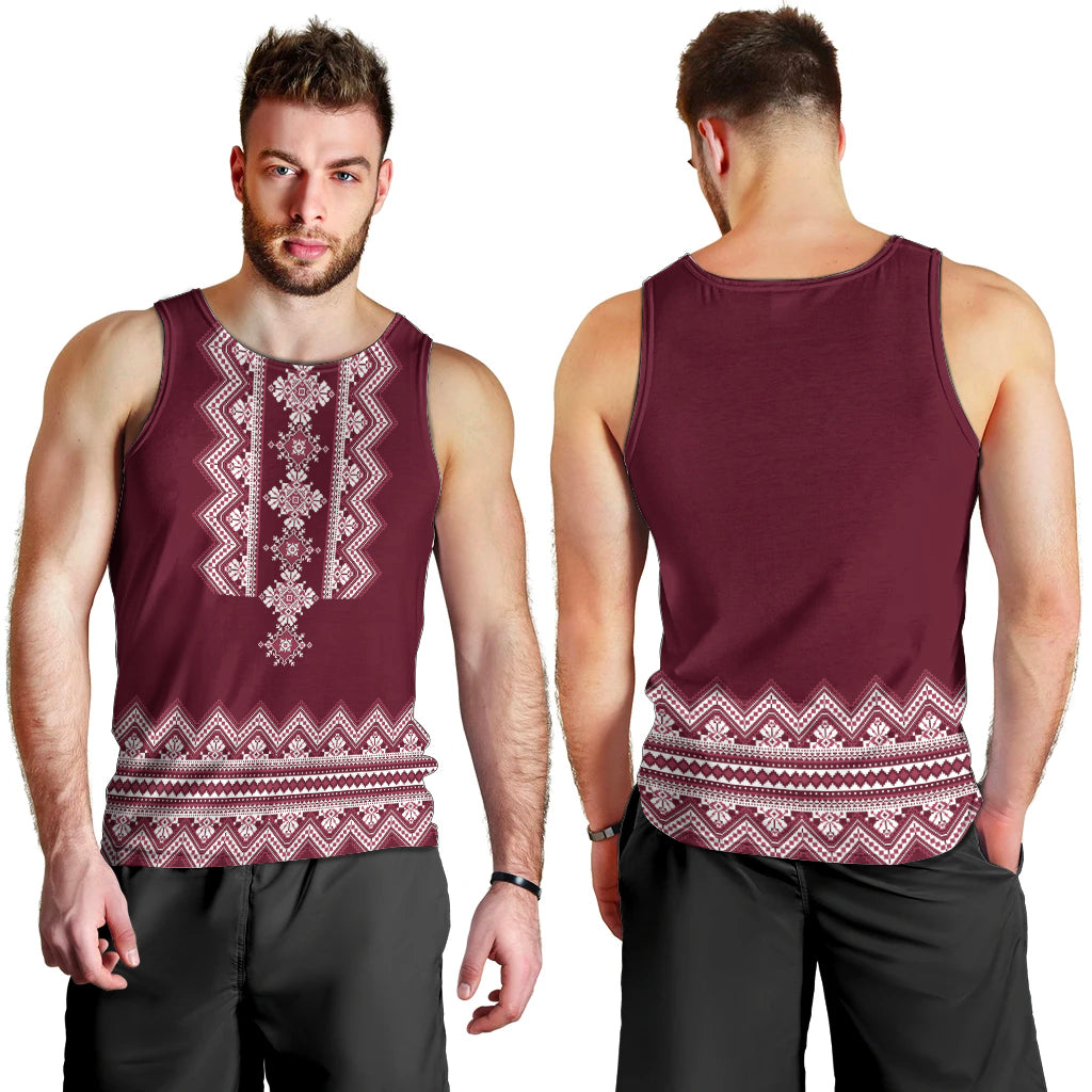Ukraine Folk Pattern Men Tank Top Ukrainian Wine Red Version - Wonder Print Shop