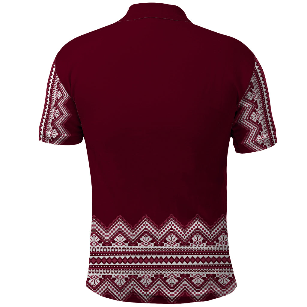 Ukraine Folk Pattern Polo Shirt Ukrainian Wine Red Version - Wonder Print Shop