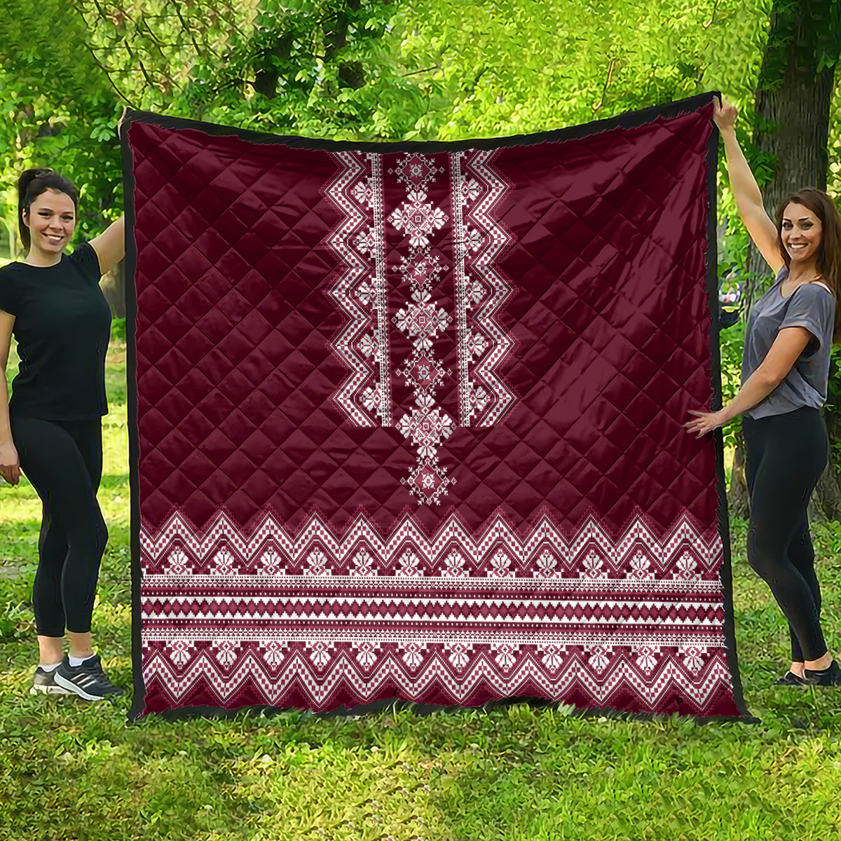 Ukraine Folk Pattern Quilt Ukrainian Wine Red Version - Wonder Print Shop