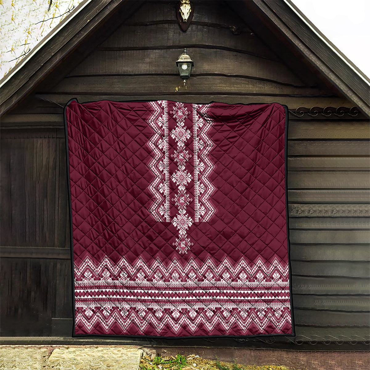 Ukraine Folk Pattern Quilt Ukrainian Wine Red Version - Wonder Print Shop