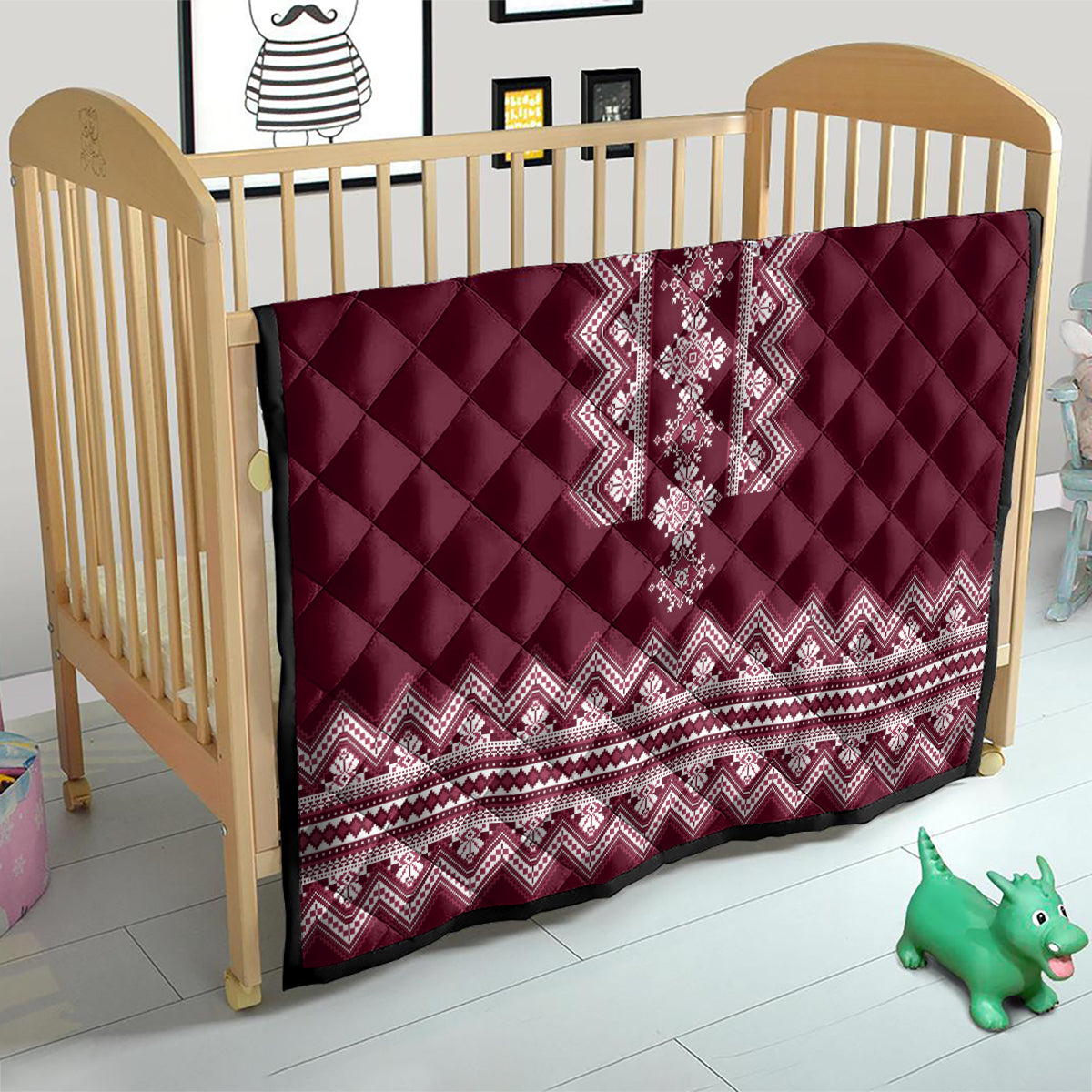 Ukraine Folk Pattern Quilt Ukrainian Wine Red Version - Wonder Print Shop