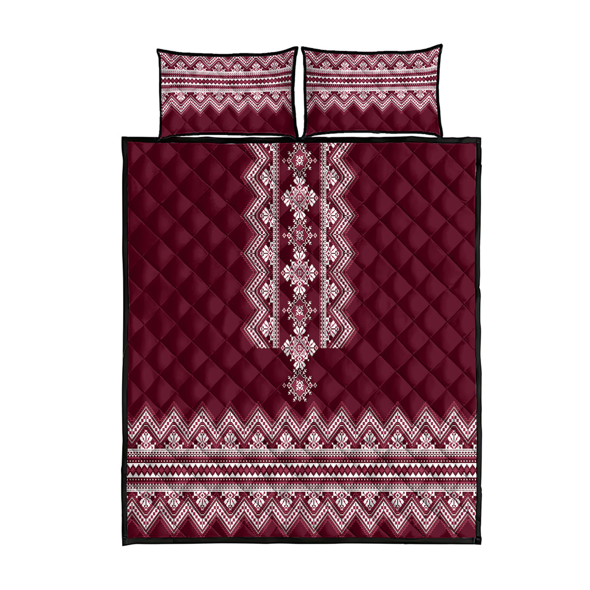 Ukraine Folk Pattern Quilt Bed Set Ukrainian Wine Red Version - Wonder Print Shop