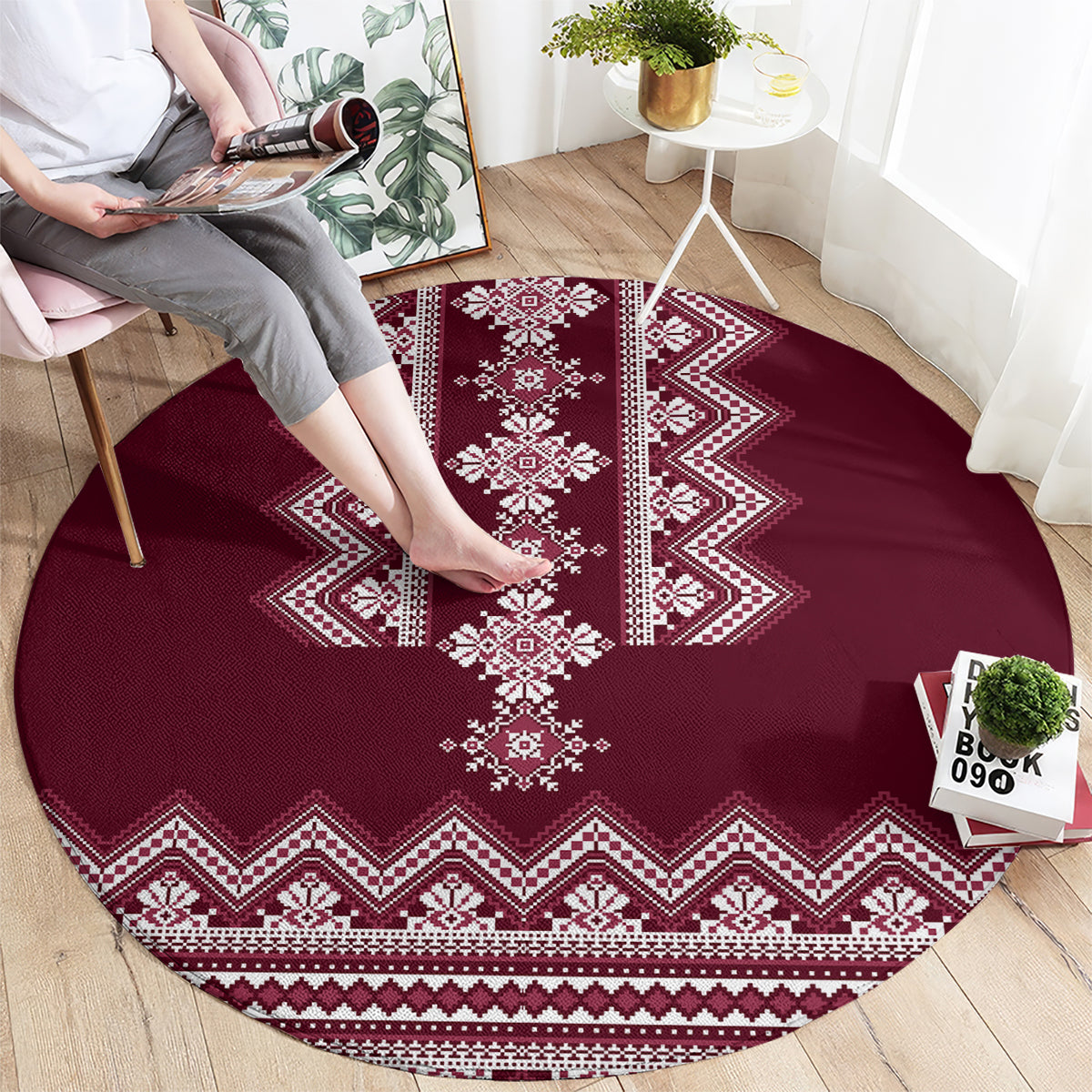 ukraine-folk-pattern-round-carpet-ukrainian-wine-red-version