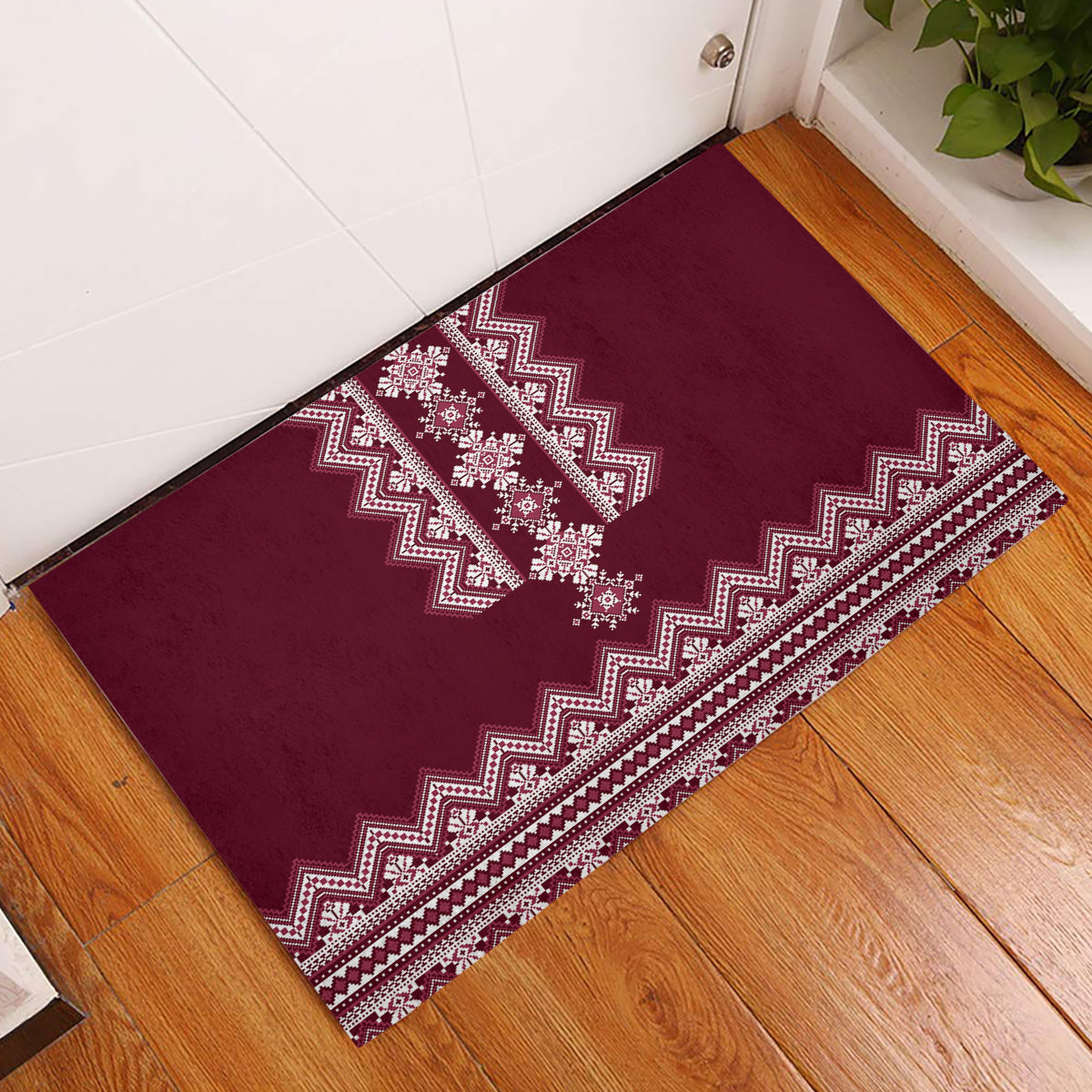 Ukraine Folk Pattern Rubber Doormat Ukrainian Wine Red Version - Wonder Print Shop