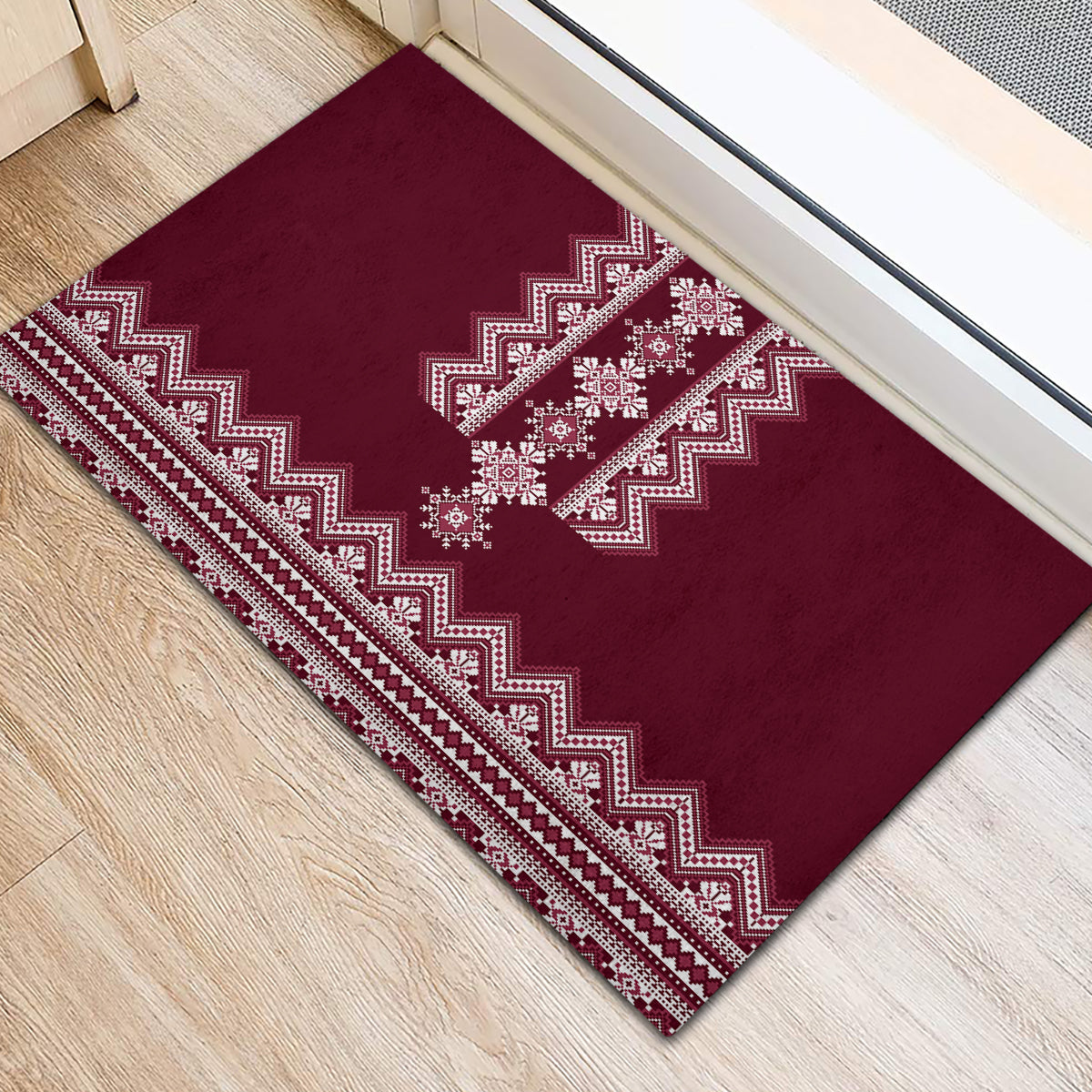 Ukraine Folk Pattern Rubber Doormat Ukrainian Wine Red Version - Wonder Print Shop
