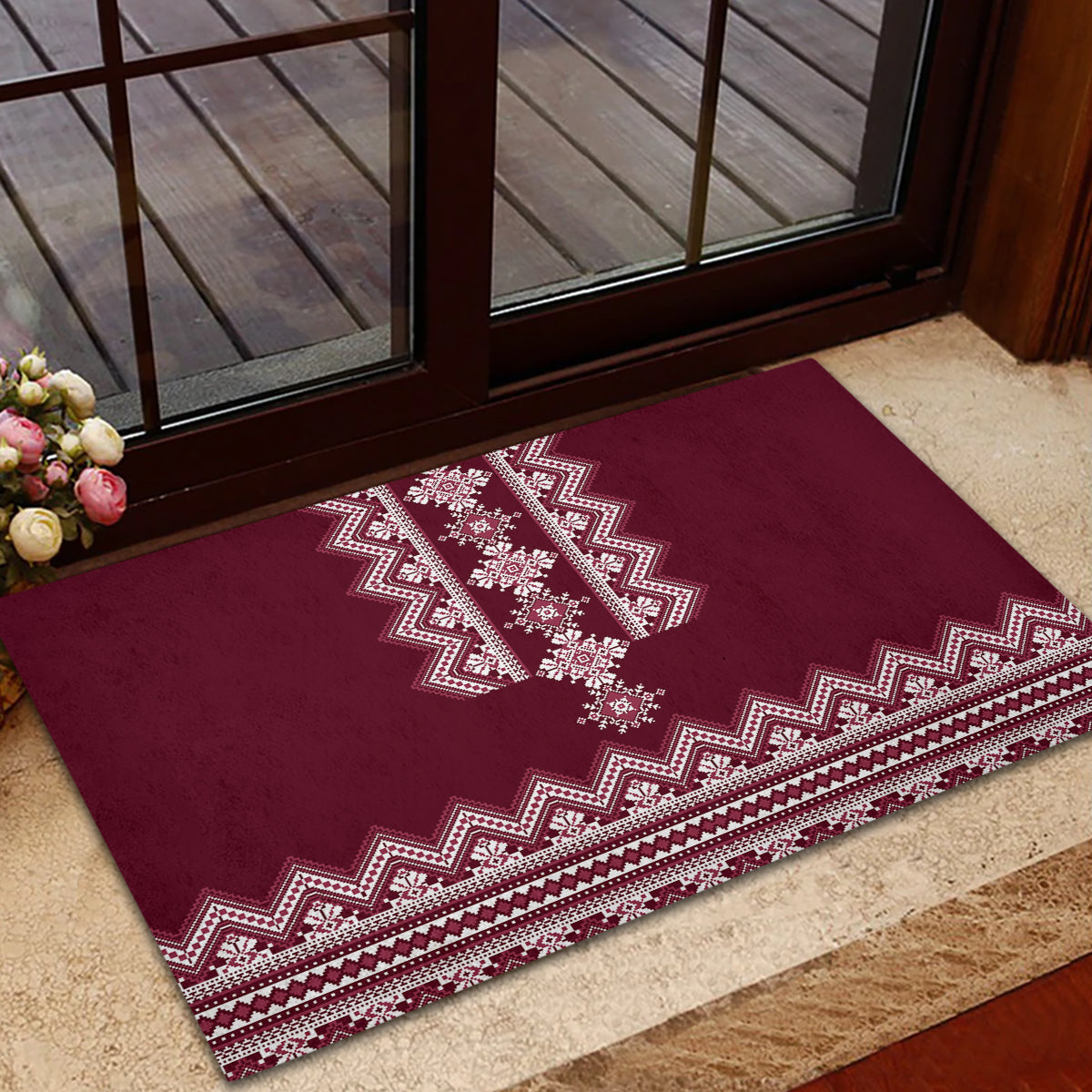 Ukraine Folk Pattern Rubber Doormat Ukrainian Wine Red Version - Wonder Print Shop