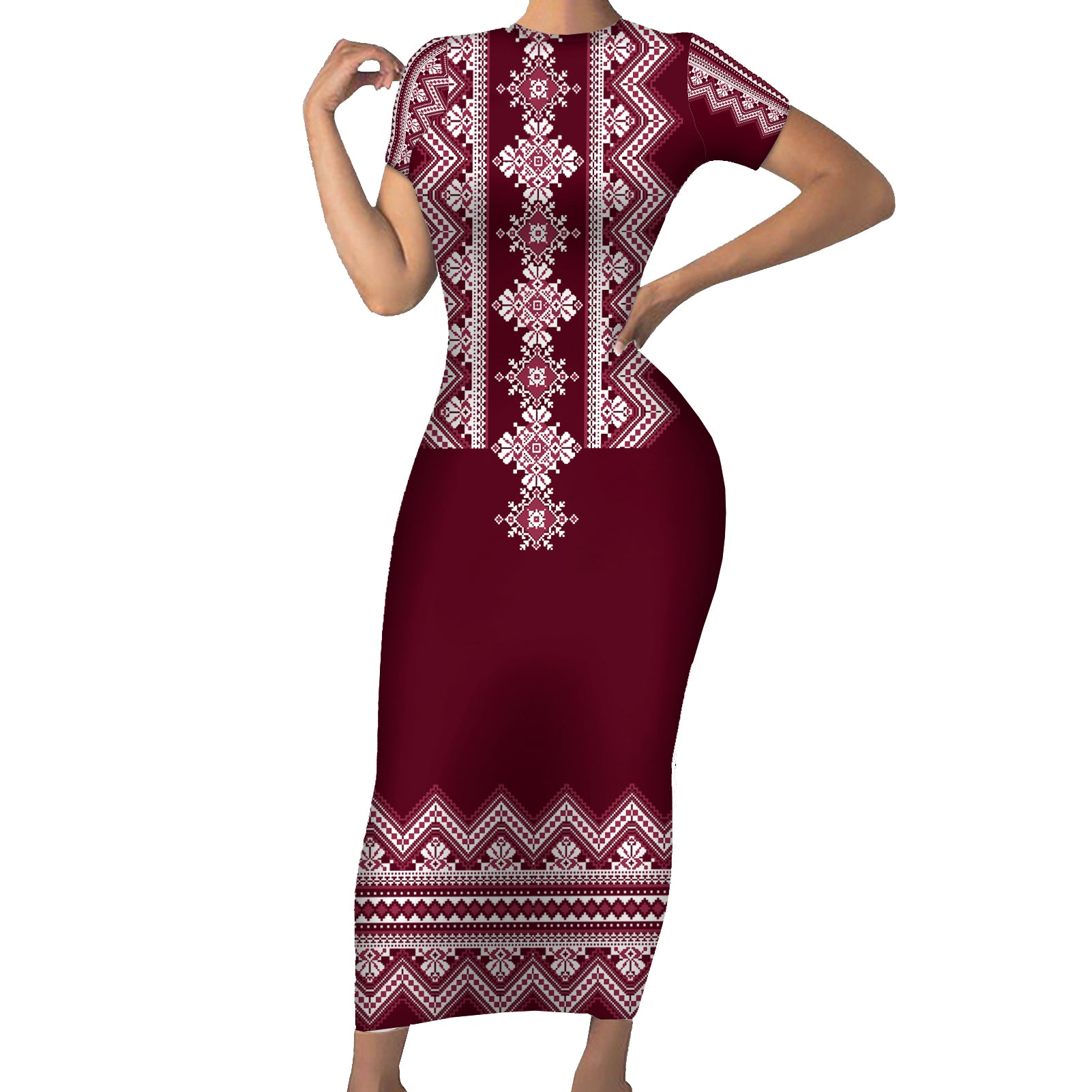 ukraine-folk-pattern-short-sleeve-bodycon-dress-ukrainian-wine-red-version